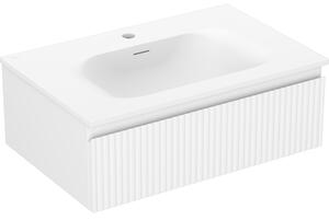Mexen Rivel, koupelnová skříňka 70 cm s umyvadlem Vela, 1 zásuvka, drážkovaná, bílá matná, 91A20-07023-1-BF01-W23M01