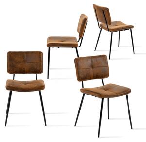 Jídelní židle - Kuchyňské židle - Vintage židle - Židle s opěradlem - Hnědé kožené židle - Sada 4 kusů