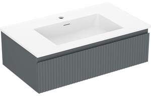 Mexen Rivel, koupelnová skříňka 80 cm s umyvadlem Otis, 1 zásuvka, drážkovaná, grafitová matná/bílá matná, 91A20-08023-1-BF66-W18M01
