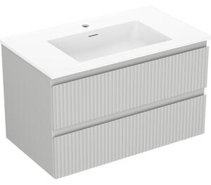 Mexen Rivel, koupelnová skříňka 80 cm s umyvadlem Otis, 2 zásuvky, drážkovaná, šedá matná/bílá, 91A20-08047-2-BFF62-W18M01
