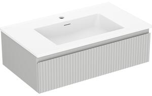 Mexen Rivel, koupelnová skříňka 80 cm s umyvadlem Otis, 1 zásuvka, drážkovaná, šedá matná/bílá, 91A20-08023-1-BF62-W18M01