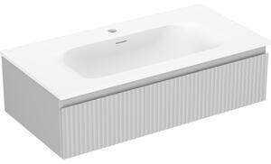 Mexen Rivel, koupelnová skříňka 90 cm s umyvadlem Vela, 1 zásuvka, drážkovaná, šedá matná/bílá matná, 91A20-09023-1-BF62-W23M01