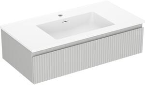 Mexen Rivel, koupelnová skříňka 90 cm s umyvadlem Otis, 1 zásuvka, drážkovaná, šedá matná/bílá, 91A20-09023-1-BF62-W18M01