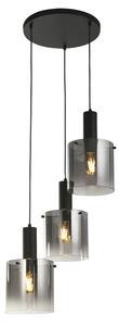 Searchlight 88910-3BK Trojitý závěsný lustr SWEDEN BLACK kouřové sklo