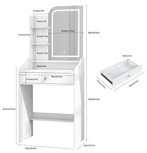 Kosmetický stolek s LED zrcadlem – bílý – dřevěný – moderní toaletní stolek – nábytek do ložnice