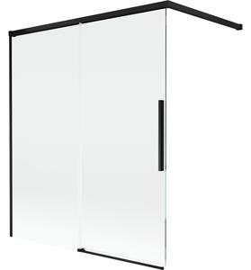 Mexen Rox, 2-křídlová posuvná vanová zástěna 140 x 150 cm, 8mm čiré sklo, černý matný profil, 8C9-140-003-70-00