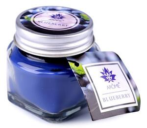 Malá vonná svíčka ve skle s jmenovkou 28 g barva 18 (Blueberry) modrá safírová, 1 ks