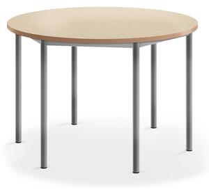 AJ Produkty Stůl SONITUS, Ø1200x760 mm, stříbrné nohy, deska s linoleem, béžová