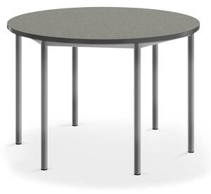 AJ Produkty Stůl SONITUS, Ø1200x760 mm, stříbrné nohy, deska s linoleem, tmavě šedá