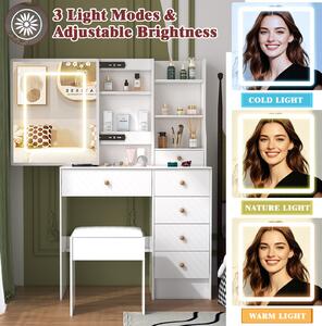 Kosmetický stolek se zrcadlem - bílý - MDF - moderní design