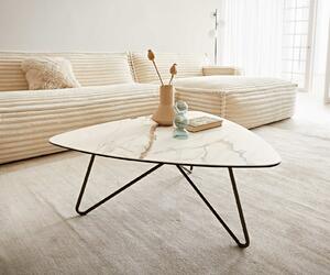 DELIFE Konferenční stolek Ekrem 88x85 cm keramika Calacatta Luxe bílá zlatá šedá Hairpin kulatý kov titanový efektový povrch
