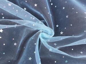 Oděvní / dekorační tyl s hvězdičkami s hologramem barva 3 modrá světlá stříbrná, 1 m