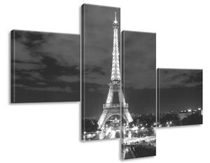 Gario 4 dílný obraz na plátně Eiffelova věž černo-bílá Velikost: 100 x 70 cm