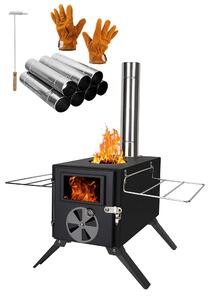 Přenosný krb na dřevo pro kempování – výkon 3500 wattů – rozměry 39x19x30 cm – nerezová ocel