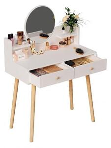 Kosmetický toaletní stolek s make-up zrcadlem bílý velký se zásuvkami na make-up