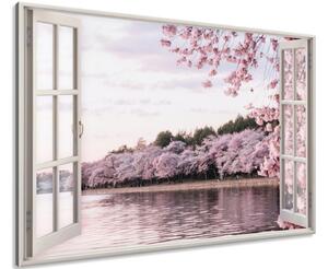 Obrazy na plátně Okno dokořán Růžová příroda Rozměry: 90 x 60 cm
