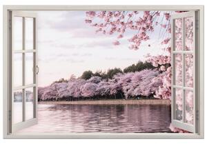 Obrazy na plátně Okno dokořán Růžová příroda Rozměry: 90 x 60 cm