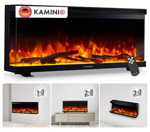 KAMINIO Elektrický krb LEA - Elektrický krb 3 v 1 s panoramatickým výhledem, topením, 3D efektem plamene, 12 barev plamene, dálkové ovládání - 36 palců