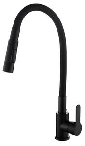 Gamma Flex 4000, stojánková dřezová baterie s flexibilním ramenem, 2-funkční výtok, černá matná, GMA-BFX-4000BK