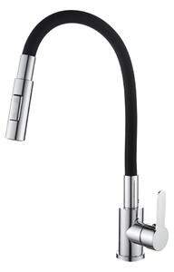 Gamma Flex 4000, stojánková dřezová baterie s flexibilním ramenem, 2-funkční výtok, černá-chrom, GMA-BFX-4000CH