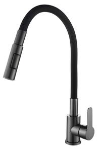 Gamma Flex 4000, stojánková dřezová baterie s flexibilním ramenem, 2-funkční výtok, černá-grafitová, GMA-BFX-4000GM