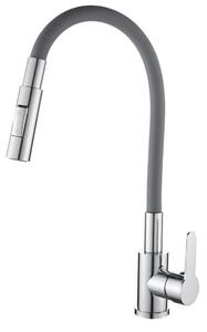 Gamma Flex 4000, stojánková dřezová baterie s flexibilním ramenem, 2-funkční výtok, šedá-chrom, GMA-BFX-4000G