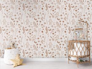 FUGU Tapeta pro děti Luční květiny v sépii – Country Flowers Sepia Materiál: Digitální eko vlies - klasická tapeta nesamolepicí