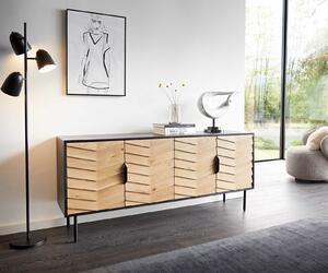 DELIFE Komoda Muvi 175 cm dub přírodní mango černý kov černý 4 dvířka
