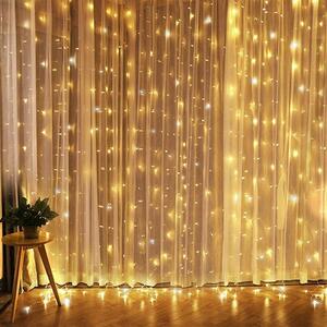 SOLIGHT LED vánoční závěs okenní, stříbrný, 300x mini LED, 1,2x1,5m, časovač, 8 funkcí, USB, IP20