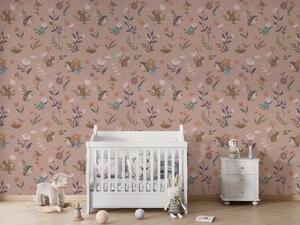 FUGU Designová tapeta Lesní zvířátka – Cute Forest Pink Materiál: Digitální eko vlies - klasická tapeta nesamolepicí