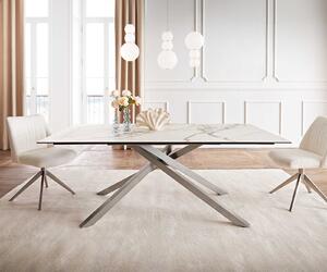 DELIFE Jídelní stůl Edge 200x100 keramika Calacatta Luxe bílá-zlatá-šedá křížová podnož nerezová ocel