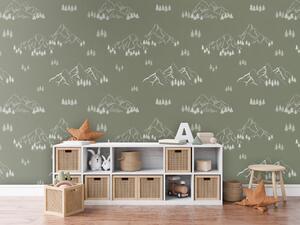 FUGU Tapeta pro děti Horské vrcholy – MOUNTAIN TOPS GREEN Materiál: Digitální eko vlies - klasická tapeta nesamolepicí