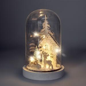 SOLIGHT LED vánoční dekorace, zasněžená krajina s domkem, 18cm, 10x LED, 2x AAA