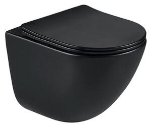 Erga Lily+, závěsná WC mísa 490x370x365mm, Rimless Tornado 2 + toaletní sedátko s pomalým zavíráním, černá matná, ERG-V03-LILY-TO2-BK
