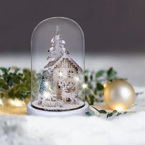 SOLIGHT LED vánoční dekorace, zasněžená krajina s domkem, 18cm, 10x LED, 2x AAA