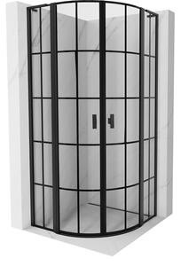 Mexen Mist L, čtvrtkruhový sprchový kout s 2-křídlými dveřmi, 80 x 80 cm, 8mm čiré sklo, černý profil, 8A32L-080-080-70-77