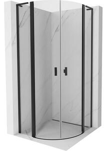 Mexen Mist L, čtvrtkruhový sprchový kout s 2-křídlými dveřmi, 80 x 80 cm, 8mm čiré sklo, černý profil, 8A32L-080-080-70-00