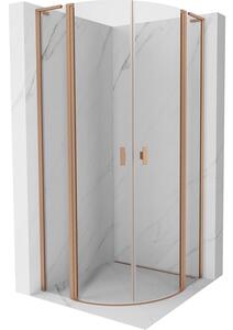 Mexen Mist L, čtvrtkruhový sprchový kout s 2-křídlými dveřmi, 80 x 80 cm, 8mm čiré sklo, měděný profil, 8A32L-080-080-65-00