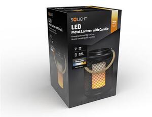 SOLIGHT Kovová lucerna s LED svíčkou, teplá bílá, 3xAA, černá, 20cm