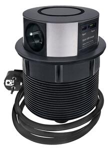 SOLIGHT 3z + USB A+C 20W PD, Wireless 10W, výsuvný blok zásuvek, 2m, černý