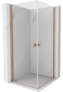 Mexen Mist-B Duo, 2-křídlý ​​výklopný sprchový kout 90 x 90 cm, čiré sklo, měděný matný profil, 8A2-090-090-65-00