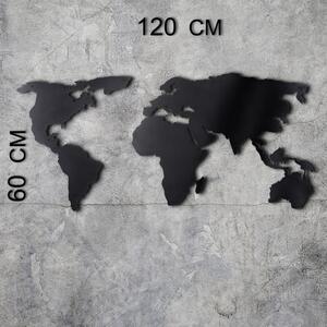 Mapa světa na zeď, 60 x 120 cm, černý kov
