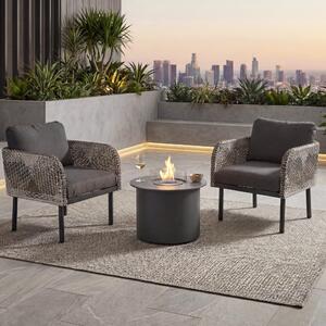 Sada z polyratanu HWC-P80, lounge set zahradní idle, stolní krb Bioethanol-Fire-Pit hliníková tkanina 220 g/m² tmav edá