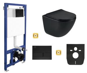 Erga Erga, závěsný set pod omítku Laveo Akan + závěsná WC mísa Lily+ s toaletním sedadlem z duroplastu + splachovací tlačítko, černá matná, ERG-SETLA…