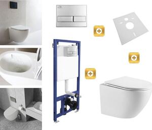 Erga Erga, závěsný set pod omítku Laveo Akan + závěsná WC mísa Lily+ s toaletním sedadlem z duroplastu + splachovací tlačítko, bílá lesklá, ERG-SETLA…