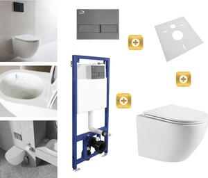Erga Erga, závěsný set pod omítku Laveo Akan + závěsná WC mísa Lily+ s toaletním sedadlem z duroplastu + splachovací tlačítko, bílá lesklá, ERG-SETLA…