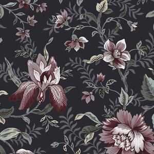 Černá vliesová tapeta s květinovým vzorem, 121090, Laura Ashley 3