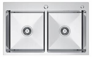 Erga HD, 2-komorový ocelový dřez 780x480x215 mm, broušená ocel, ERG-MLS-LEX7848