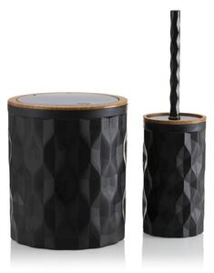 HowHomely Sada koupelnových doplňků Reina 2, černá/prvky s povrchovou úpravou v dekoru dřeva