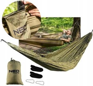 Hamaka bez tyče Neo Tools zelená látková 200 kg 330 x 140 cm